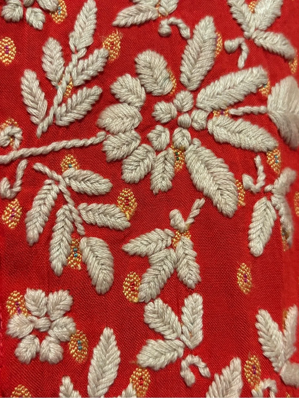 Johnny Was Type Red Tunic Top with Cream Floral Embroidery - Picture 3 of 11